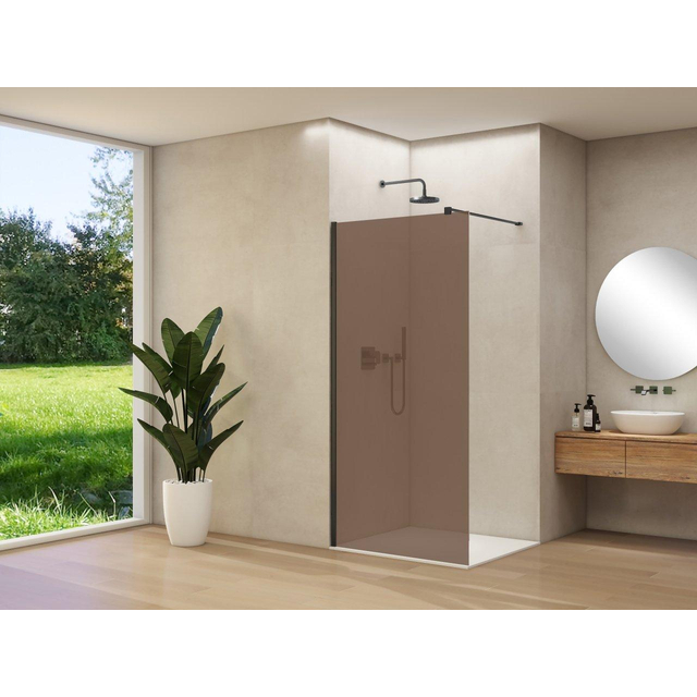 Van Rijn Products ST01 vaste wand - 98x200cm - brons rookglas - - dikte 8mm - stabilisatiestang - muurprofiel - Zwart ST01500100BRZWM