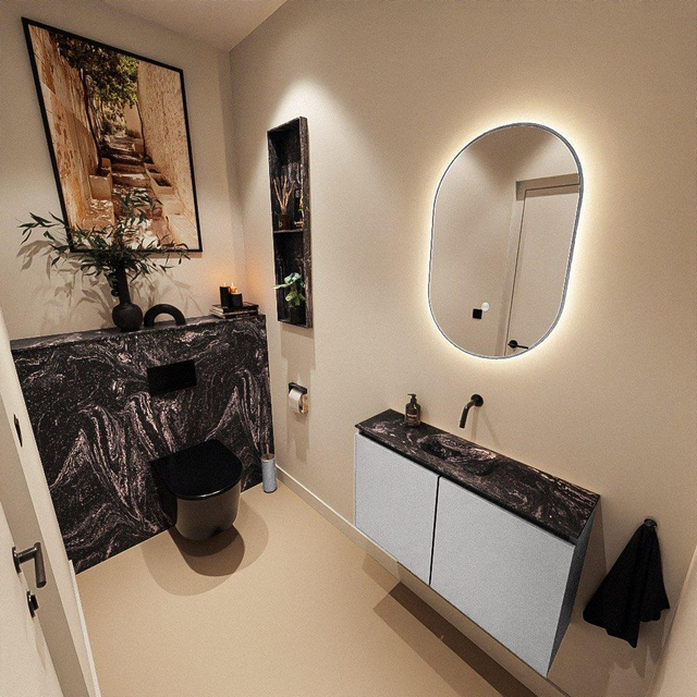 MONDIAZ TURE-DLUX 80cm toiletmeubel Plata. EDEN wastafel Lava positie midden. Zonder kraangat. TUREDX80PLAM0LAV