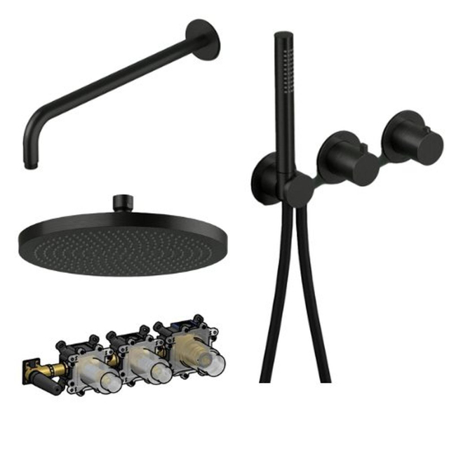 Hotbath Ace Regendoucheset - inbouwdeel - 2 weg - omstel - ronde hoofddouche - 23cm - handdouche - doucheslang - mat zwart PVD SW1117648/SW1117728/SW1117633/SW229909