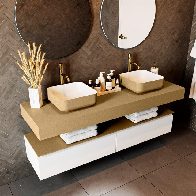 Mondiaz TOP 51 Vrijhangend Topblad - 160x51x12cm - geschikt voor waskom - Solid surface - Oro XM49892Oro