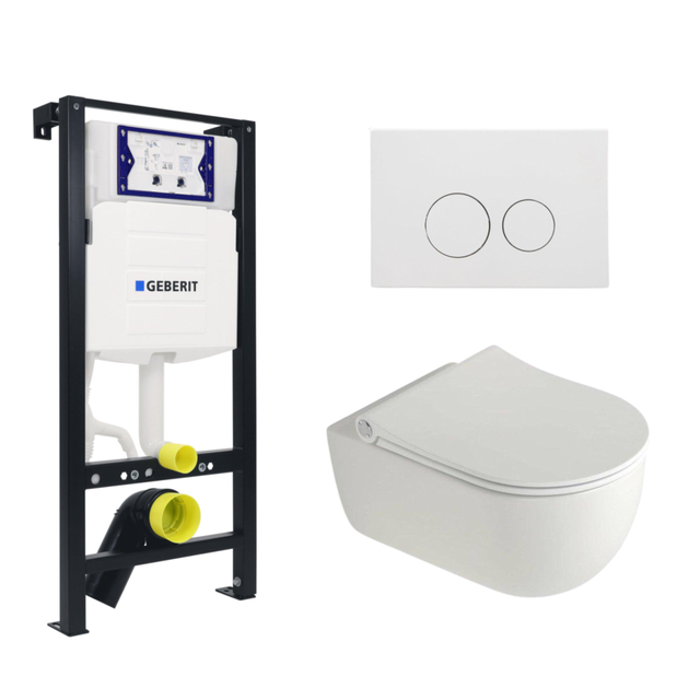 Plieger Kansas Toiletset - UP320 inbouwreservoir - compact - wandcloset - pressalit slim zitting - softclose - mat witte bedieningsplaat - ronde knoppen - mat wit SW1381697/SW654790/SW706190