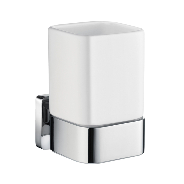 Smedbo Ice Bekerhouder - 6.3x10.5x9cm - zelfklevend / boren - Massief messing Chroom/Porcelein OK443P