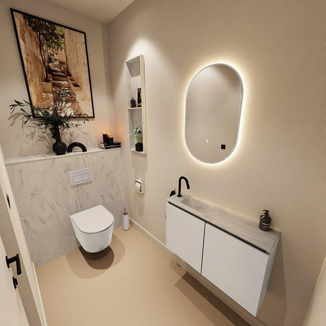 MONDIAZ TURE-DLUX 80cm toiletmeubel Linen. EDEN wastafel Opalo positie links. Met 1 kraangat. TUREDX80LINL1OPA