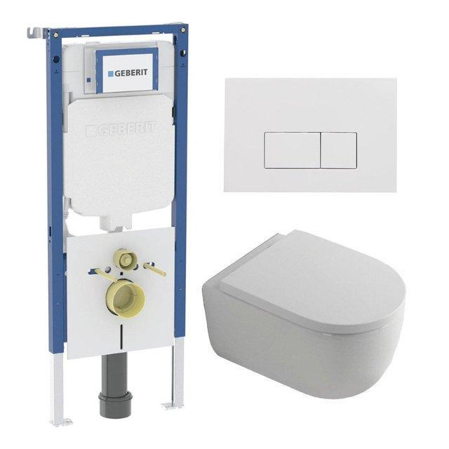 Geberit QeramiQ Dely Swirl Toiletset - 36.3x51.7cm -  UP720 Duofix Sigma inbouwreservoir - 35mm zitting - glans witte bedieningsplaat - rechthoekige knoppen - wit glans SW1237202/SW706187/SW1000767/SW1