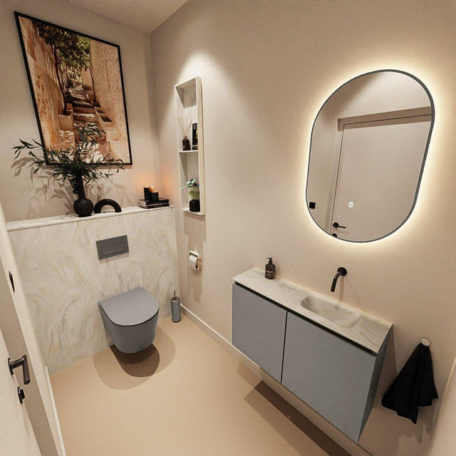 MONDIAZ TURE-DLUX 80cm toiletmeubel Smoke. EDEN wastafel Ostra positie rechts. Zonder kraangat. TUREDX80SMOR0OST