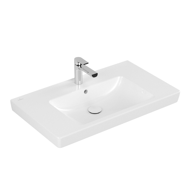Villeroy & Boch Subway 2.0 meubelwastafel geslepen 80x47cm met kraangat met overloop ceramic+ wit 71758gr1