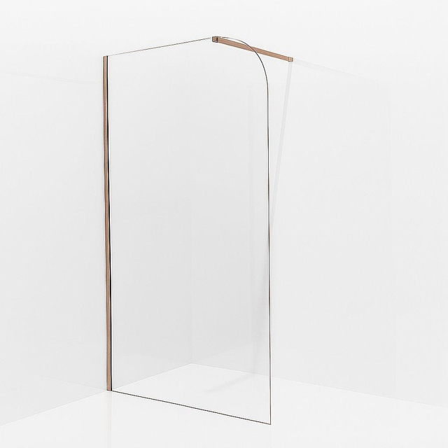 Fortifura Galeria Inloopdouche - 90x200cm - afgeronde glaswand - helder glas - wandarm - geborsteld koper (Koper) SW1245009/SW876702