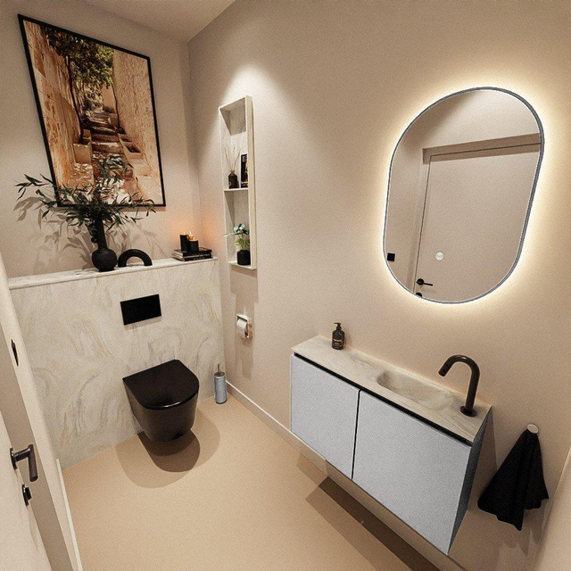 MONDIAZ TURE-DLUX 80cm toiletmeubel Plata. EDEN wastafel Ostra positie rechts. Met 1 kraangat. TUREDX80PLAR1OST