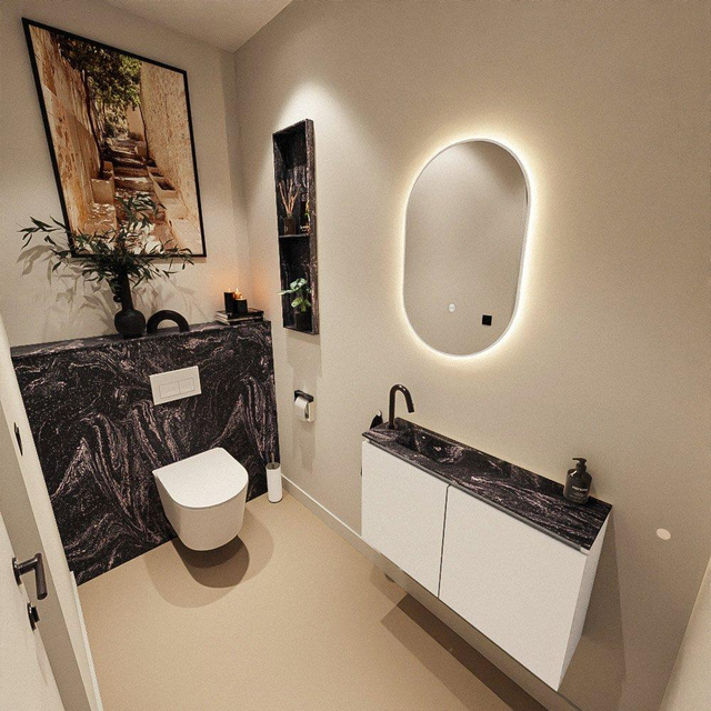 MONDIAZ TURE-DLUX 80cm toiletmeubel Talc. EDEN wastafel Lava positie links. Met 1 kraangat. TUREDX80TALL1LAV