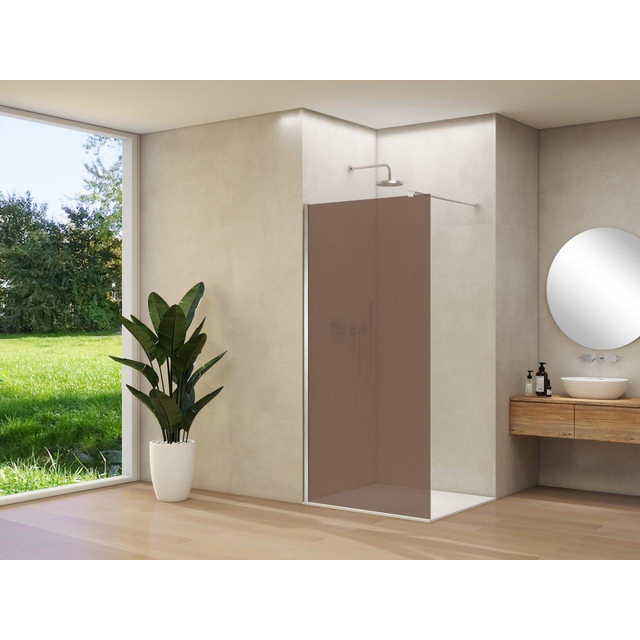 Van Rijn Products ST01 vaste wand - 118x200cm - brons rookglas - - dikte 8mm - stabilisatiestang - muurprofiel - Chroom ST01500120BRCHM