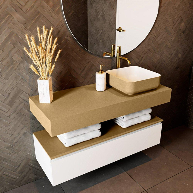 Mondiaz TOP 46 Vrijhangend Topblad - 110x46x12cm - geschikt voor waskom - Solid surface - Oro XM49869Oro