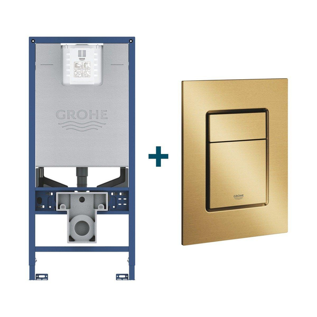 GROHE Rapid SLX Inbouwreservoir - frame netspanning - douchewc aansluiting - GROHE Skate cosmopolitan bedieningsplaat - Geborsteld Cool Sunrise sw242307/sw405420