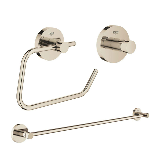 GROHE Essentials accessoireset 3-delig met handdoekhouder, handdoekhaak en toiletrolhouder zonder klep nikkel sw98982/sw99006/sw99030/