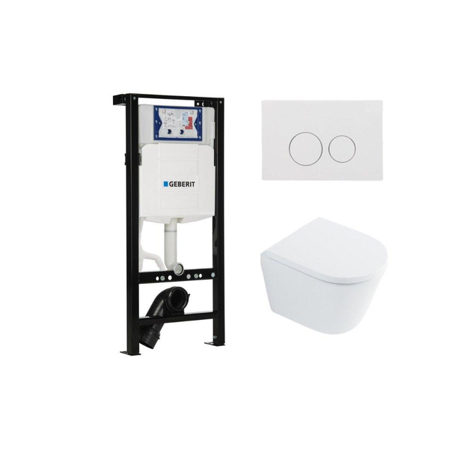 QeramiQ Dely Toiletset - 36.3x51.7cm - diepspoel - rimless - Geberit UP320 plieger inbouwreservoir - softclose toilet zitting 35 mm - glans witte bedieningsplaat - ronde knoppen - wit glans SW1026255 / SW1159505/SW1381697/SW706186