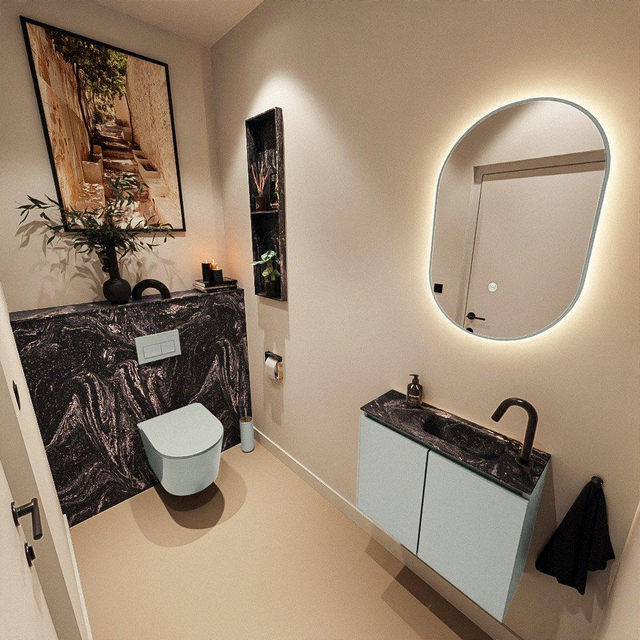 MONDIAZ TURE-DLUX 60cm toiletmeubel Greey. EDEN wastafel Lava positie rechts. Met 1 kraangat. TUREDX60GRER1LAV