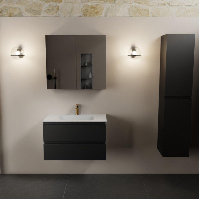 Mondiaz Aivy badmeubelset - 80x45x50cm - 1 kraangat - 1 wasbak talc Solid surface - Midden - 2 lades - Met spiegelkast - MDF Urban AIVY80317