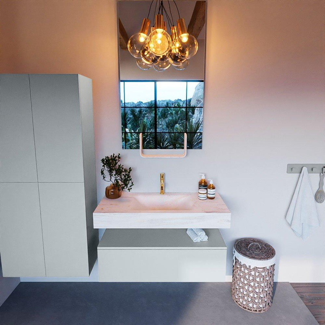 MONDIAZ ALAN - DLUX Badkamermeubelset - 100cm - onderkast - Clay - 1 lade - vrijhangende wastafel - wasbak midden - 1 kraangat - Ostra ADX100Cla1LM1Ost