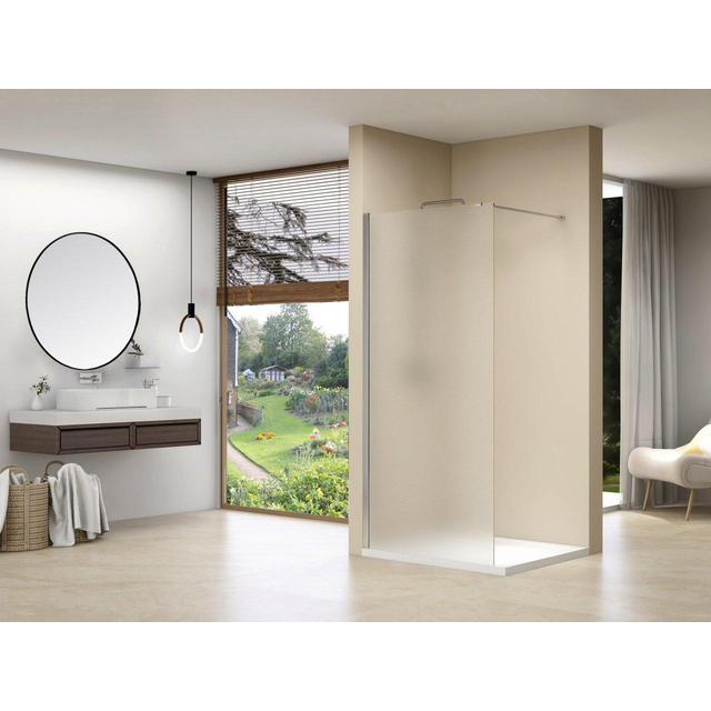 Van Rijn Products ST01 Vaste wand - 88x200cm - gesatineerd glas - dikte 8mm - muurprofiel - stabilisatiestang - RVS ST01RVS90PRGS