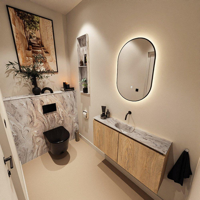 MONDIAZ TURE-DLUX 100cm toiletmeubel Washed Oak. EDEN wastafel Glace positie midden. Zonder kraangat. TUREDX100WASM0GLA