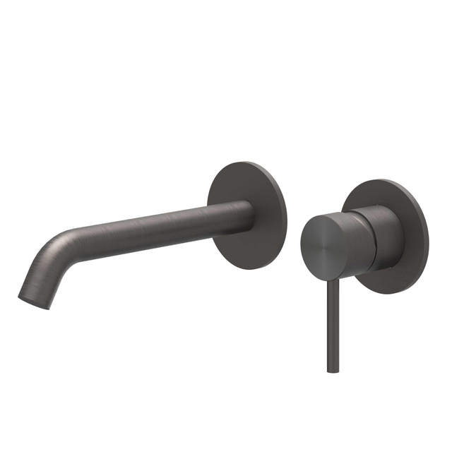 Ivy Concord Wastafelmengkraan - 2-gats - met inbouwdeel - wandmontage - gebogen uitloop - coldstart - RVS316 - geborsteld carbon black PVD 6100364/6199001