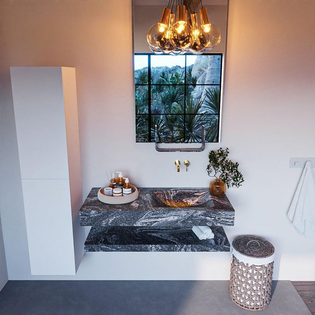 MONDIAZ ALAN - DLUX Badkamermeubelset - 110cm - planchet met vrijhangende wastafel - wasbak rechts - 0 kraangaten - Lava ADX110LavPLR0Lav