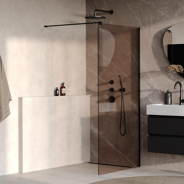 Brauer Oblivion Inloopdouche - 90x200cm - glascoating - brons glas - mat zwart GS-OBI1B90200MZ