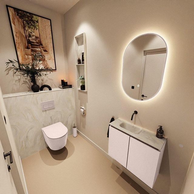 MONDIAZ TURE-DLUX 60cm toiletmeubel Rosee. EDEN wastafel Ostra positie links. Zonder kraangat. TUREDX60ROSL0OST