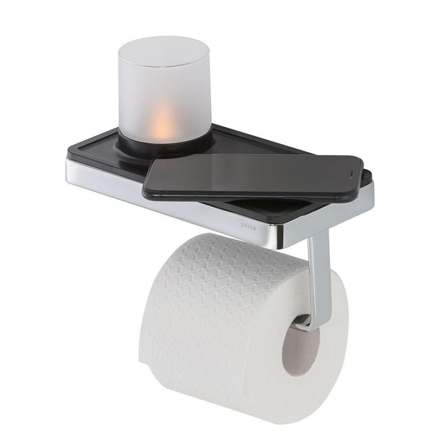 Geesa Frame Toiletrolhouder met planchet en (LED licht)houder Zwart-Chroom 9188890206