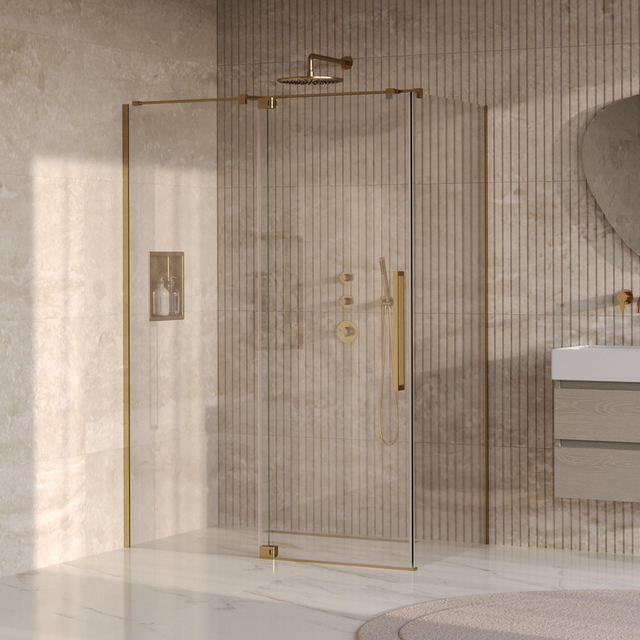 Brauer Stellar Douchecabine - 140x80x200cm - draaideur - glascoating - omkeerbaar - helder glas - geborsteld goud PVD GS-SRC1H14080200GG