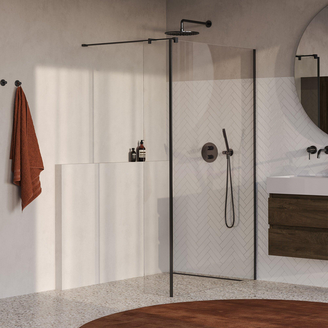 Brauer Oblivion Inloopdouche - 110x200cm - 30cm zijwand - glascoating - helder glas - geborsteld gunmetal PVD GS-OBI2H11030200GM