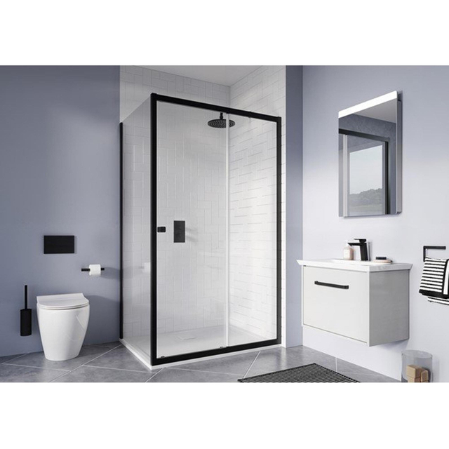 Crosswater Clear 6 Zijwand - 100x195cm - 6mm - helder veiligheidsglas - mat zwart CASPBC1000