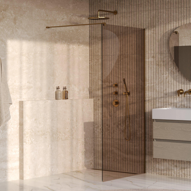 Brauer Oblivion Inloopdouche - 100x200cm - glascoating - brons glas - geborsteld goud PVD GS-OBI1B100200GG