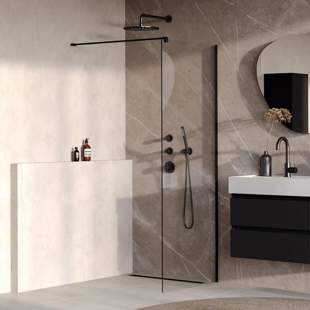 Brauer Oblivion Inloopdouche - 80x200cm - glascoating - helder glas - mat zwart GS-OBI1H80200MZ