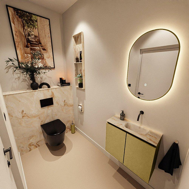 MONDIAZ TURE-DLUX 60cm toiletmeubel Oro. EDEN wastafel Frappe positie rechts. Zonder kraangat. TUREDX60OROR0FRA