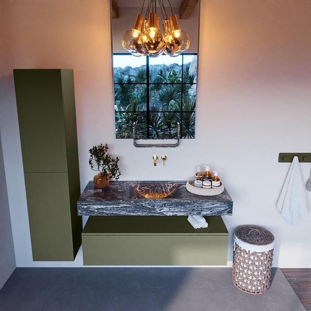 MONDIAZ ALAN - DLUX Badkamermeubelset - 120cm - onderkast - Army - 1 lade - vrijhangende wastafel - wasbak midden - 0 kraangaten - Lava ADX120Arm1LM0Lav