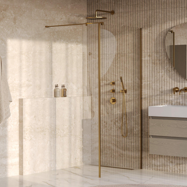 Brauer Oblivion Inloopdouche - 100x200cm - 40cm zijwand - glascoating - helder glas - geborsteld goud PVD GS-OBI2H10040200GG