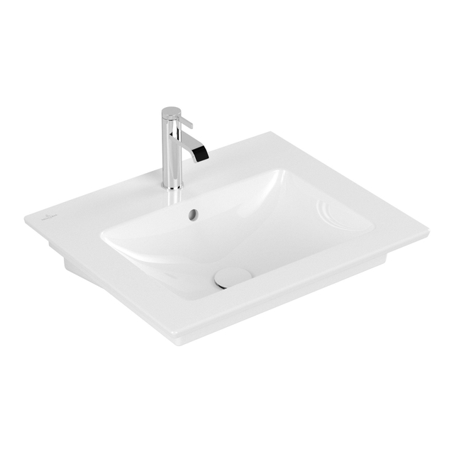 Villeroy & Boch Venticello wastafel met 1 kraangat 60x50cm (geschikt voor 3 kraangaten) met overloop ceramic + wit 412460r1