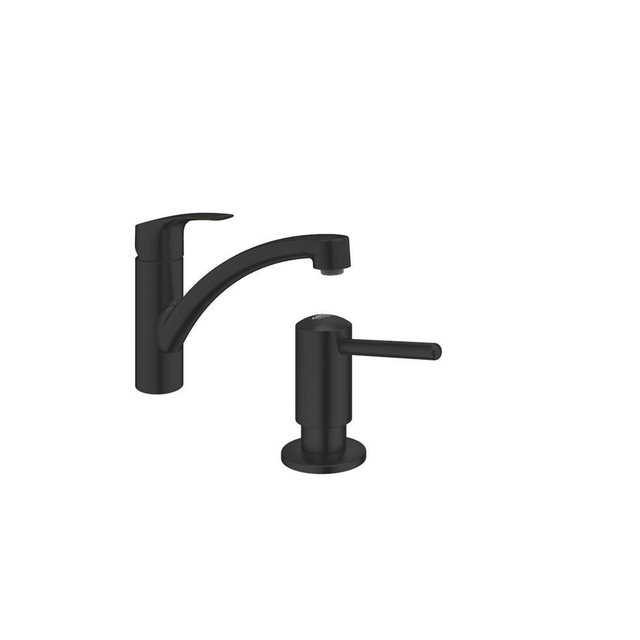 GROHE Eurosmart Keukenkraanset - 22.7cm - draaibare uitloop - zeepdispenser - matte black SW1077315/SW1077401
