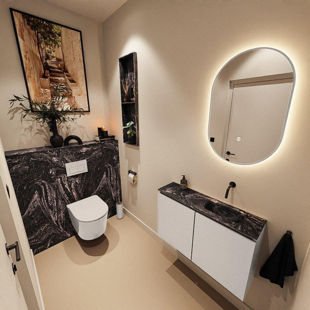 MONDIAZ TURE-DLUX 80cm toiletmeubel Linen. EDEN wastafel Lava positie rechts. Zonder kraangat. TUREDX80LINR0LAV