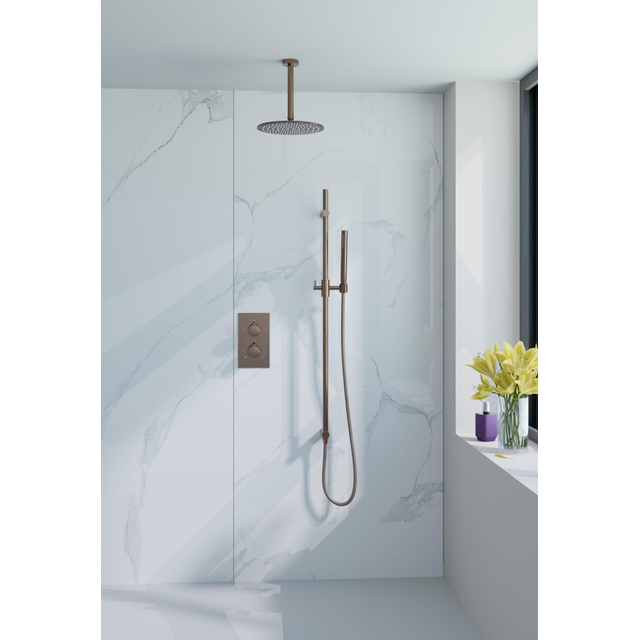 Fortifura Calvi Glijstang met ge&iuml;ntegreerde wandaansluitbocht - 90cm - Geborsteld koper PVD (Koper) SW1111533