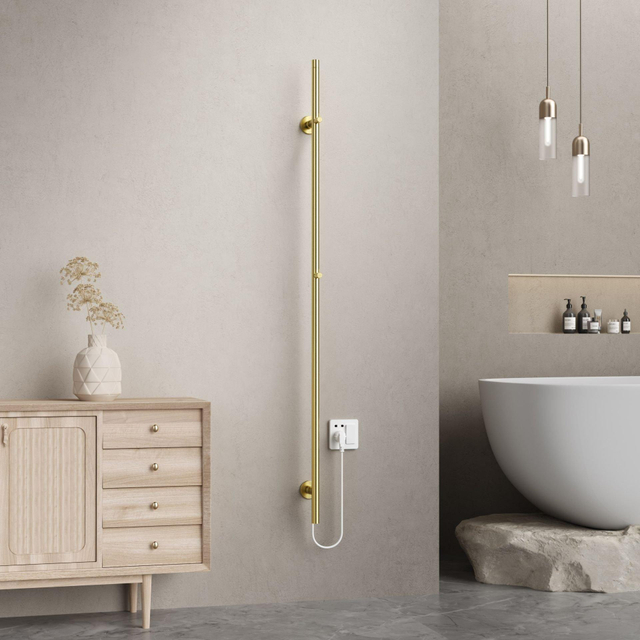 Belrad Rod staafhanddoekdroger - 150x6,3x12,7 cm - elektrisch - enkel - 60w - 2,5cm - geborsteld goud HS1500BG