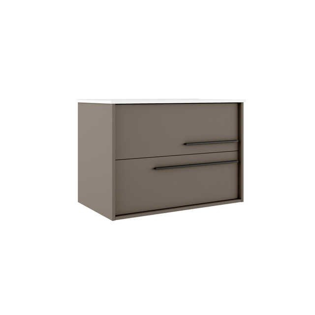Adema Prime Essential Wastafelonderkast - 99.5x55x45.5cm - 2 lades - Standaard greep - MDF - taupe - inclusief Adema Night meubelwastafel 101x2x46cm met overloop 1 wasbak 1 kraangat Keramiek Mat Zwart - OUTLET UDEN AQUA 100 Quarzo