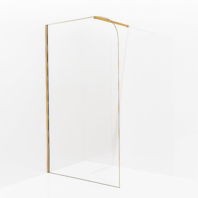 Fortifura Galeria Inloopdouche - 90x200cm - afgeronde glaswand - helder glas - wandarm - geborsteld messing PVD (Goud) SW1245009/SW797910