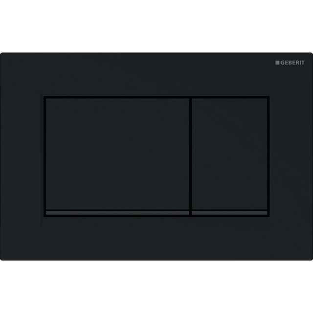 Geberit Sigma30 bedieningplaat, 2-toets spoeling frontbediening voor toilet 24.6x16.4cm glans zwart met matzwarte designstrook -beschadigd- OUTLET UDEN 115.883.DW.1