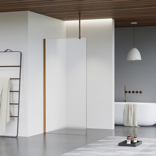 Fortifura Galeria inloopdouche - 160x200cm - mat glas - plafondarm - Geborsteld koper PVD (Koper) SW797932/SW876702/SW876705