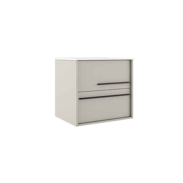 Adema Prime Essential Wastafelonderkast - 59.5x55x45.5cm - 2 lades - Standaard greep - MDF - mat cotton (beige) AQUA 60 Cotton