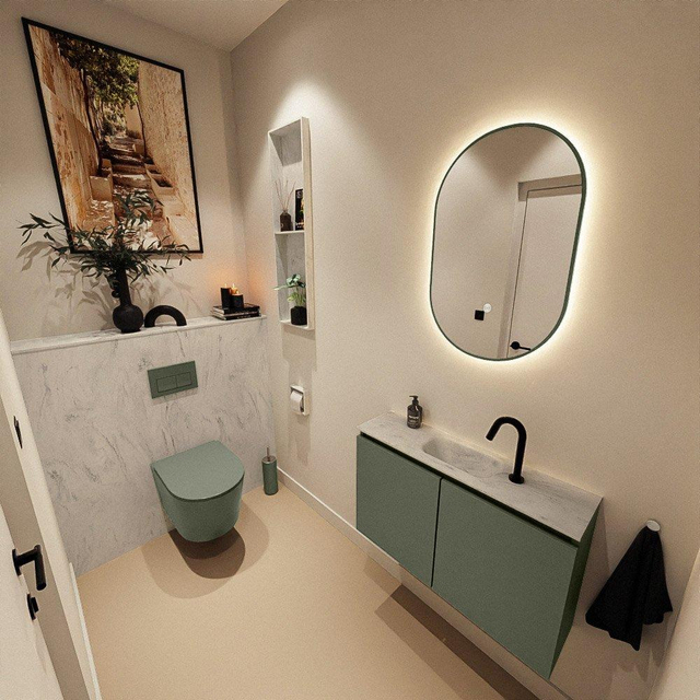 MONDIAZ TURE-DLUX 80cm toiletmeubel Army. EDEN wastafel Opalo positie midden. Met 1 kraangat. TUREDX80ARMM1OPA