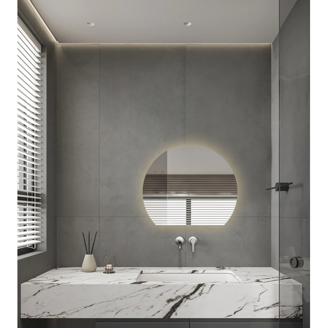 Adema Aura Badkamerpiegel - 60x51.2cm - Halfrond - horizontale / verticale plaatsing - indirecte LED verlichting - Spiegelverwarming - Infrarood SW12-6051