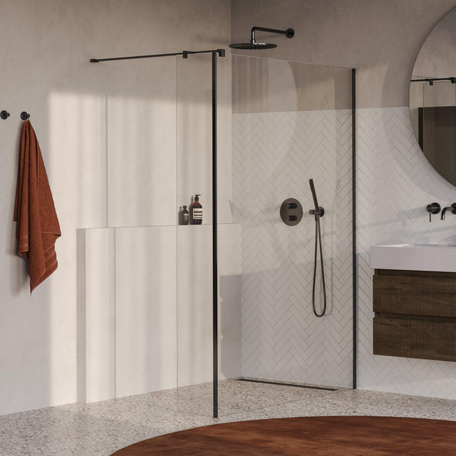 Brauer Oblivion Inloopdouche - 130x200cm - 40cm zijwand - glascoating - helder glas - geborsteld gunmetal PVD GS-OBI2H13040200GM