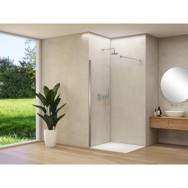 Van Rijn Products ST01 vaste wand - 118x200cm - helder glas - - dikte 8mm - stabilisatiestang - muurprofiel - RVS Geborsteld ST01500120HEBNM